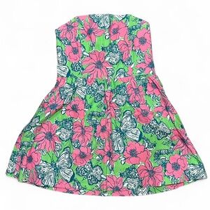Lilly Pulitzer Green and Pink Floral Strapless Corset Mini Dress Size 6